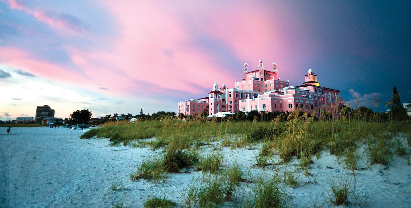 Image of Exterior with Beach The Don CeSar, 1928, Member of Historic Hotels of America, in St. Petersburg, Florida, Special Offers, Discounted Rates, Families, Romantic Escape, Honeymoons, Anniversaries, Reunions
